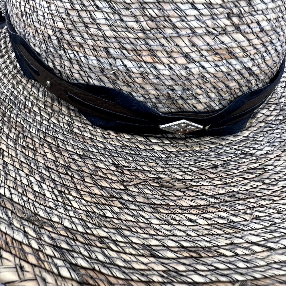 Stetson Marco Safari Sun Hat Stained Palm Straw Leather Band Chin Strap SMALL - Picture 2 of 9